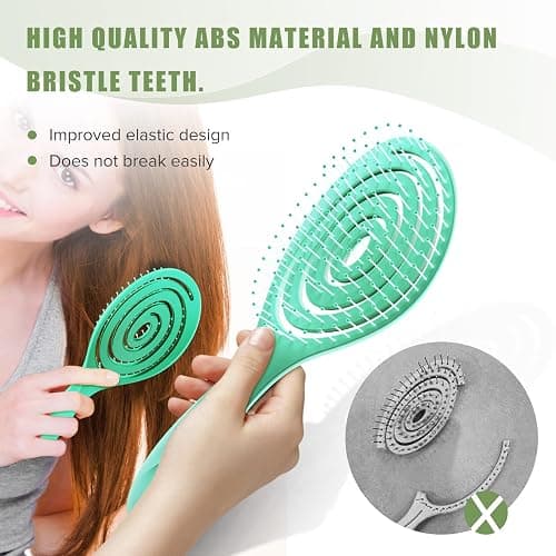 SHINLEA Hair Brush, Detangle Anti Tangle Brush, Spiral Hairbrush for Wet & Dry Hair, Women, Men, Kids, Glide Through Tangles For All Hair Types, Green thumbnail 4