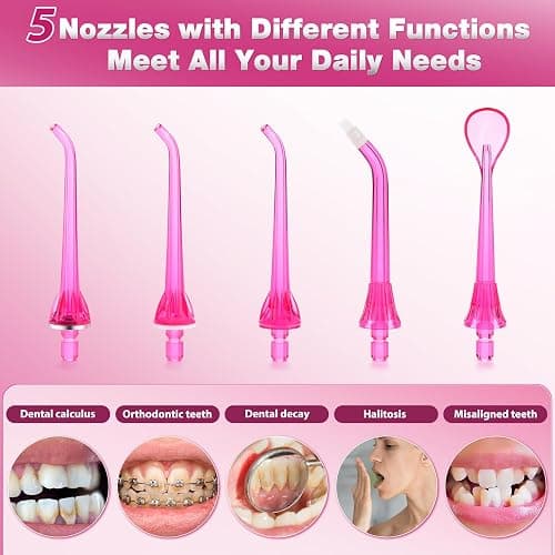 TOVENDOR Electric Water Dental Flosser Teeth Pick, Cordless Flossers Oral Irrigator IPX7 Waterproof 300ML Rechargeable Travel Water Teeth Cleaner with 5 Tips for Home Braces Care Gums Deep Cleaning thumbnail 7