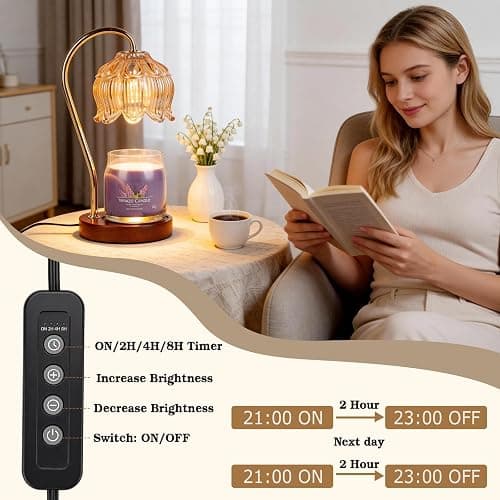 Funistree Flower Candle Warmer Lamp with Timer, Dimmable Candle Lamp Warmer, Mothers Day Birthday Gift for Women Her Mom, House Warming for New Home Decor, Lotus Wax Warmer for Yankee Candles thumbnail 3