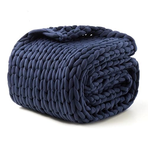 Goodhipi Hand-Knit Weighted Blanket for Adults,Chunky Knit Blanket, Cooling,Breathable,Sustainable for Deep Sleep Pressure,Machine Washable,Organic Cotton,Birthday Gifts for Women(Blue,40"*60",8lbs) - Image 1