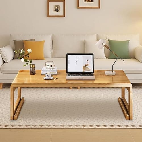 rzoizwko Japanese Floor Table Tea Table Low Coffee Table Bamboo Versatile Folding Design for Tatami Home,Office,Living Room (Original Wood Color, 47.24" Dx 19.68" W x11.8 H) thumbnail 6