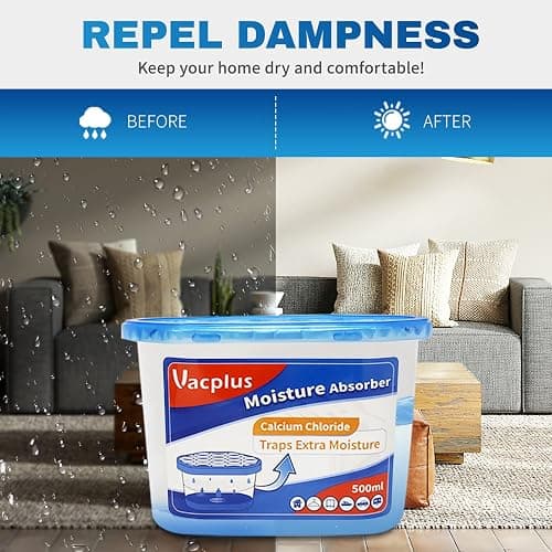 Vacplus Moisture Absorber, 10.5 OZ, Strong Absorption, Fragrance Free | Closet, Bathroom, Car, Odor Eliminator, Dehumidifier Bucket, 6 Pack thumbnail 6