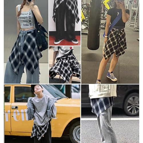 OULIGET Women's Grunge Mini Plaid Skirt,Hip-Hop One-Piece Tie Up Asymmetrical Skirt,Y2k Overlapping Jeans Decorate Skater thumbnail 6