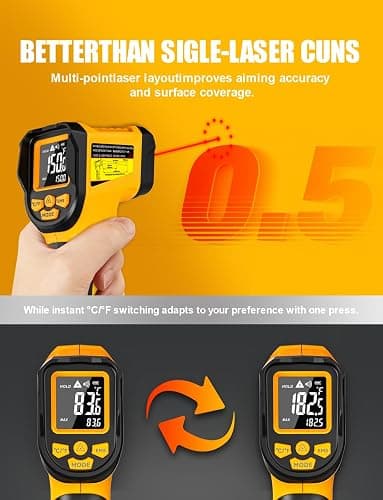 NJTY Infrared Thermometer Gun, -58℉ to 1472℉, High Precision, Non-Contact Laser Temperature Sensor with Backlit LCD, for Cooking, BBQ, Automotive, Industrial Use thumbnail 2