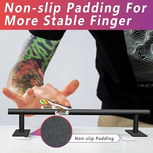 Professional Fingerboard Flat Rail Premium Solid Steel Construction Fingerboard Deck Fingerboard Ramp Great Add for Fingerboard Parks Black Powder Coated Finish Non-Slip Foam Feet (round) thumbnail 3