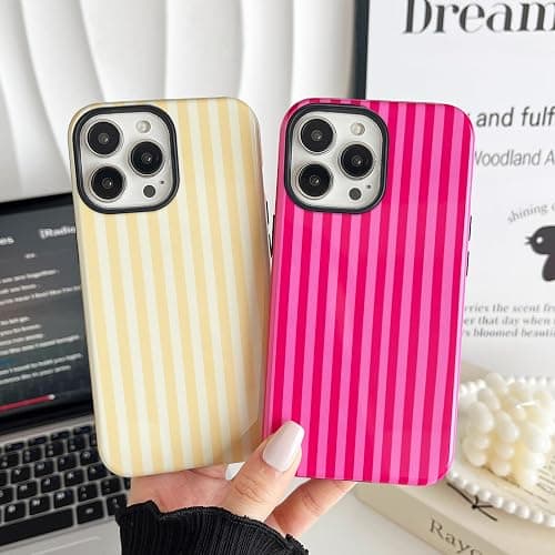 CHEDEMK Compatible with iPhone 15 Pro Max Case, Cute Fashion Aesthetic Striped Pattern Cover for Women, Shockproof Soft TPU and Hard PC Protective Phone Case for iPhone 15 Pro Max 6.7"- Hot Pink thumbnail 5