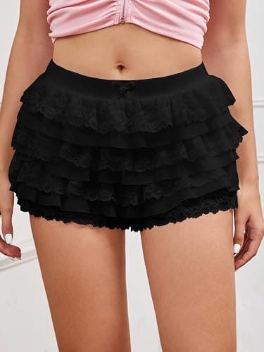 Women Y2K Lace Multi-Layered Bloomers, Lolita Ruffle Shorts, Sexy Short Pumpkin Pants, Elastic Waist Sweet Pettipants thumbnail 5