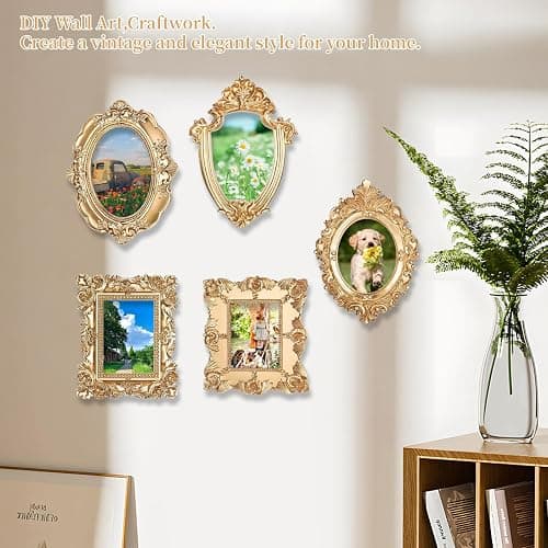 ERESGREAT Mini gold frames Mini frame Small Picture Frames Magnetic Picture Frames for Refrigerator Vintage Picture frames Antique Vintage gold frame Jewelry Display Photo Frame Christmas Decor(5pcs，Gold) thumbnail 6