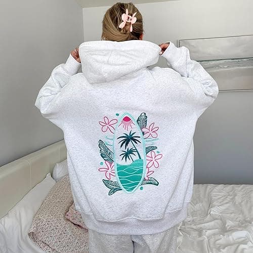 Women Preppy Embroidered Hoodies Y2K Graphic Cute Teen Girls Vintage Oversized Sweatshirt Floral Aesthetic Pullover Top thumbnail 3