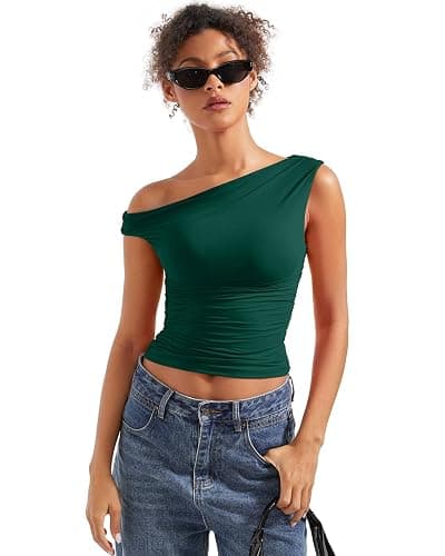 SUUKSESS Women Off Shoulder Tops Sleeveless Shirts Y2K Going Out Crop Tank Top thumbnail 5