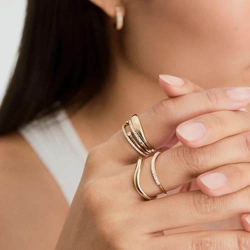 Kainier 2pairs Stacking Rings for Women 1mm 14K Gold Plated CZ V-Shaped Wavy Band Thin Pinky Thumb Stackable Ring Set Dainty Non Tarnish Comfort Fit Size 5 to 10 thumbnail 4