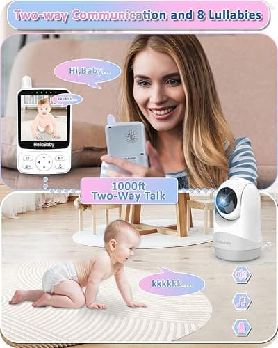 HelloBaby Baby Monitor,29-Hour Battery Life,Upgrade Baby Monitor with Camera and Night Vision,No Wifi,355°/120° Remote Pan Tilt Camera 2x Zoom, ECO Mode,2-way talk,Up to 1000ft,Temperature - HB6240 thumbnail 8