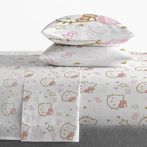 Jay Franco Sheet Set with Fitted, Flat Sheets & Pillow Cover - Ultra-Soft Bedding with Pillowcase for Room Decor, Pink - Hello Kitty, 4 Piece Full thumbnail 6