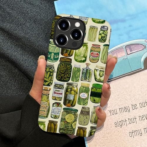 Case Compatible with iPhone 12,Scratch Resistant Hybrid 2-Layer Hard Shell Phone Case,Pickle Dill Collage Green thumbnail 5