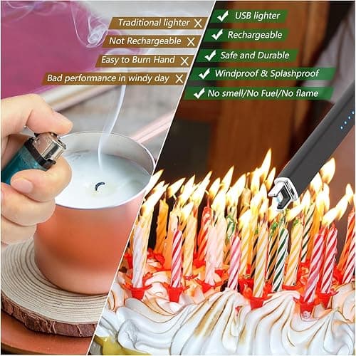 MEIRUBY 2 Pack Electric Candle Lighter, Christmas Stocking Stuffers Gifts for Women Mom Men Wife Sister, USB Arc Rechargeable Windproof Long Lighter for Candle BBQ Housewarming Birthday Gifts Idals thumbnail 4