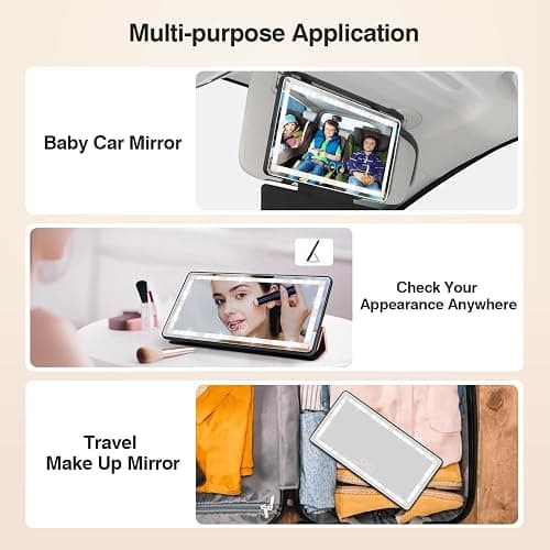 Car Sun Visor Vanity Mirror with Protective Cover, LED Makeup Mirror with 3 Light Modes, Dual Rechargeable Dimmable Touch Control Travel Vanity Mirrors, Universal for Car SUV Truck thumbnail 8