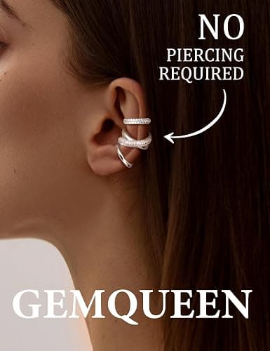 GEMQUEEN 9 Pcs Ear Cuff Non Piercing Earrings for Women - 14K Gold/Silver Plated Chunky Ear Cuffs Earring Non Pierced Ears Clip On Adjustable Fake Cartilage Conch Helix Jewelry Set with 5A CZ thumbnail 5