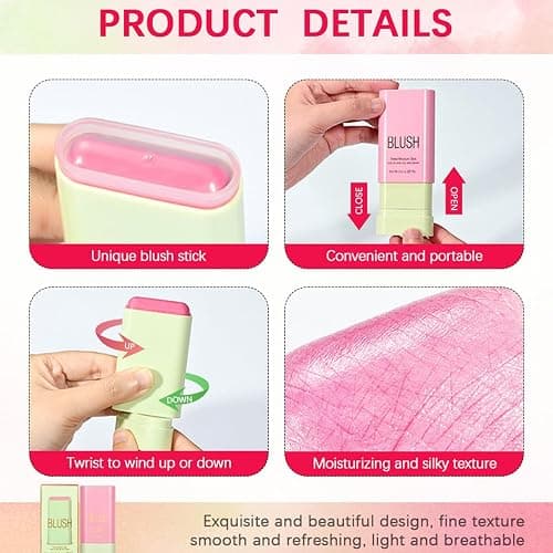Qifylmaf Multi-Use Makeup Blush Stick, Tinted Solid Moisturizer On-the-Go Blush, Multi-use Cream Blush Stick for Cheek & Eyes & Lips, Waterproof Natural Nude Makeup for All Skin (1# Shy Pink) thumbnail 5
