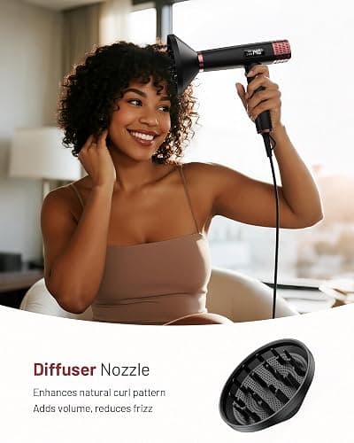 MESCOMB Dual Voltage Ionic Hair Dryer with Diffuser - 1875W High-Speed Blow Dryer for Women, Fast Drying, No Heat Damage, Low Noise, Lightweight, European Travel 110V-120V/220V-240V, Gifts for Women thumbnail 5