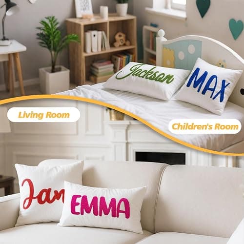 Wucidici Personalized Embroidered Name Lumbar Pillow，Custom Monogram Throw Accent Handmade Pillows Cover，Customizable 12x20 Decorative Couch Bed Room Pillow Case Gifts for Kids Boy Girls thumbnail 2