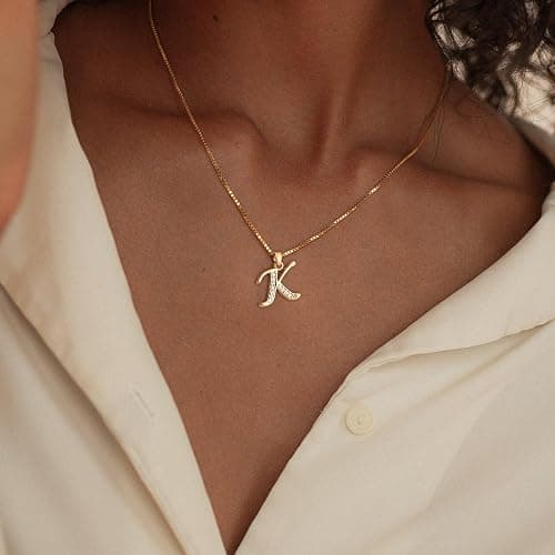 Fglqfam Initial Necklace for Women, 14K Gold Silver Plated Box Chain Letter Pendant, Trendy Name Necklace, Dainty Personalized Charm Jewelry Gift for Her thumbnail 3