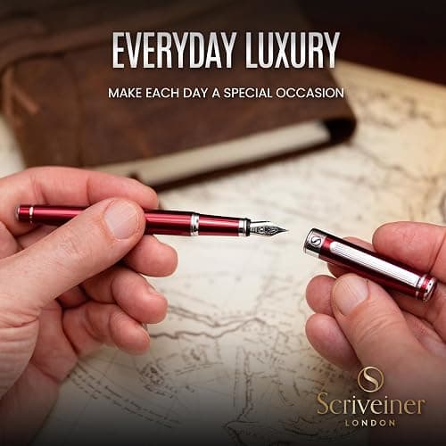 Scriveiner Deep Crimson Red Fountain Pen - Stunning Luxury Pen with Chrome Finish, Schmidt Nib (Medium), Best Pen Gift Set for Men & Women, Professional, Executive, Office, Nice Pens thumbnail 7