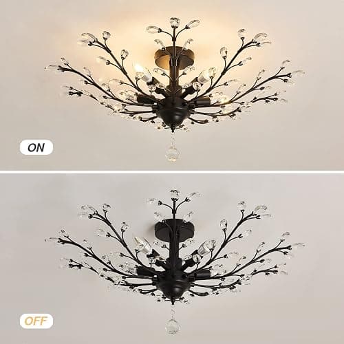 CVKASH 5 - Light Vintage Small Crystal Chandelier Modern Semi Flush Mount Ceiling Light Fixture Chandelier Lighting for Kitchen Bedroom Living Room Dining Room Hallway Foyer（Black） thumbnail 5