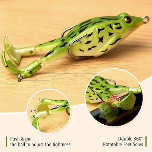 Topwater Frog Lure Bass Trout Fishing Lures Kit Set Realistic Prop Frog Soft Swimbait Floating Bait with Weedless Hooks for Freshwater Saltwater thumbnail 3