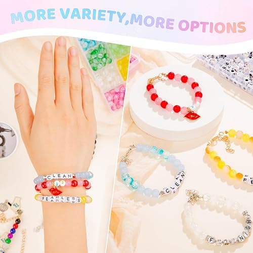 Goldwise Friendship Bracelet Kit - 2 Boxes with 24 Colors Glass(8mm) and Letter Beads (A-Z) for Jewelry Making, Varieties of Charms, Bracelet Making Kit, DIY Crafts for Gifts thumbnail 6