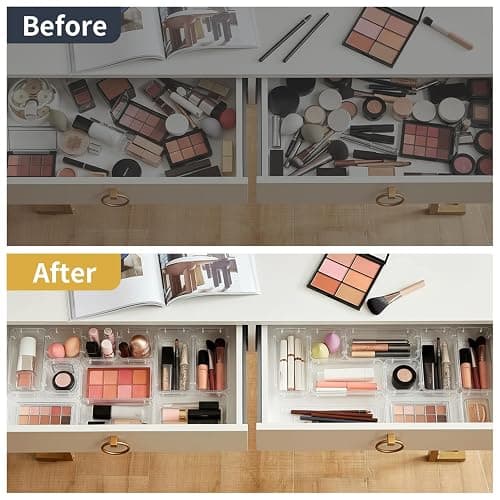 KITCHEN MONSTER 25 Pack Clear Drawer Organiser Set, 4 Size PET Storage Trays with Anti Slip Design, Stackable Drawer Dividers for Makeup, Bathroom, Kitchen and Office thumbnail 9