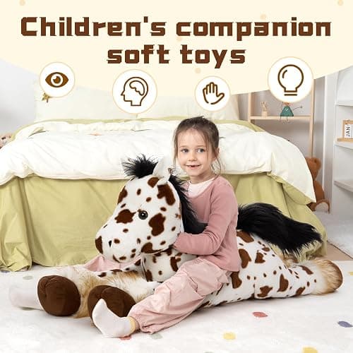 MaoGoLan 47" Giant Horse Stuffed Animal Plush Pillow - Appaloosa Spotted Stuffed Horse Toy for Girl Boy Kid, Ridable Stuffed Pony Spotted Horse Plush for Mother's Day Birthday Gift, Baby Shower Decor thumbnail 6