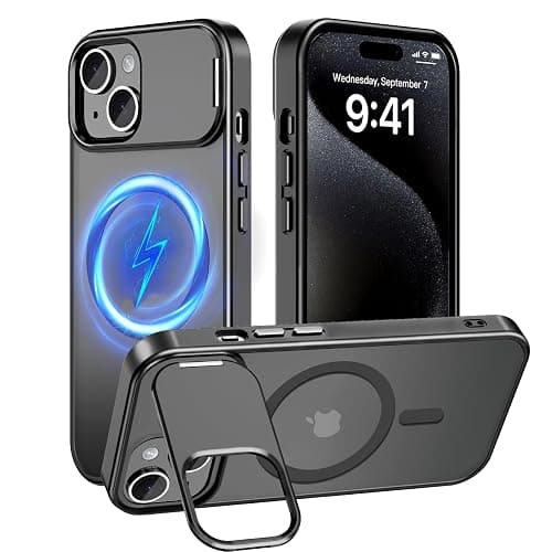 Innaght Magnetic for iPhone 15 Case with Stand,Compatible with MagSafe,Rugged,Heavy Duty,Protective case Kickstand,[Built-in Invisible Stand],Black - Image 1