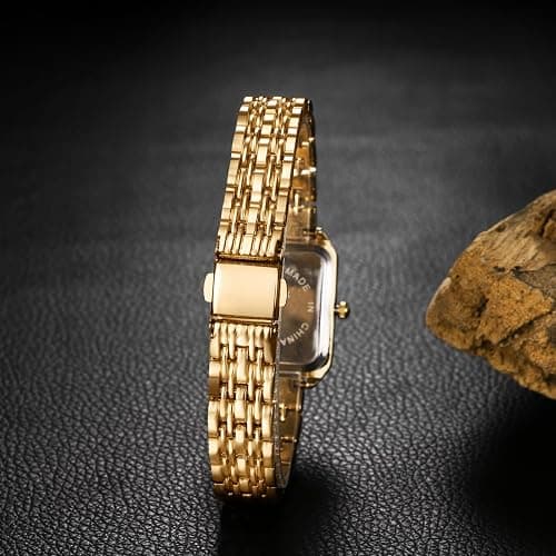 JewelryWe Women's Square Quartz Watch: Ladies Simple Analog Elegant Vintage Solid Small Stainless Steel Bracelet Wristwatch thumbnail 3