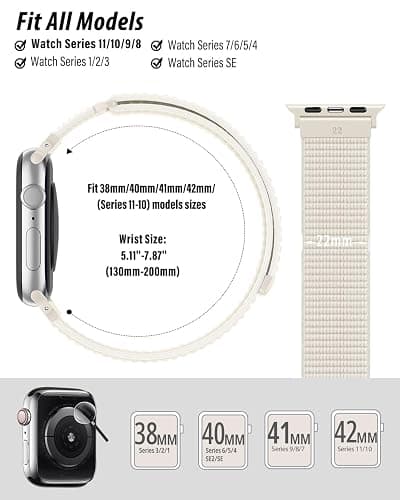 Nylon Loop Sport Band Compatible with Apple Watch Bands 38mm 40mm 41mm 42mm for Women Men, Replacement Wrist Straps for iWatch Se, Series 11 10 9 8 7, Breathable, Soft Band Ideal for Outdoor thumbnail 2