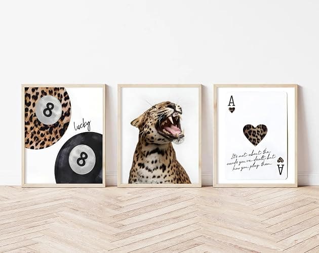 6Pcs Trendy Leopard Wall Art Cheetah Posters Lucky 8 Ball Canvas Pint | Retro Spades Poker Picture Wall Decor Fashion Leopard Flowers Print for Preppy Girls Bedroom Apartment Dorm 8x10in Unframed thumbnail 6