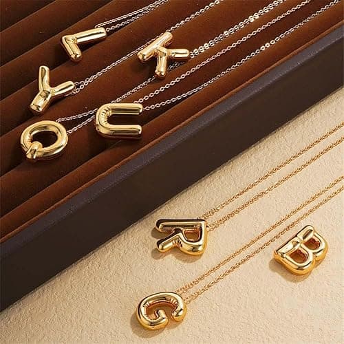PANSHI Easter Basket Stuffers Gold Initial Necklaces Easter Gifts for Girls Women Kids Teen Girl Gifts Trendy Stuff Layered Bubble Letter Necklace Gold Jewelry Birthday Gift thumbnail 7