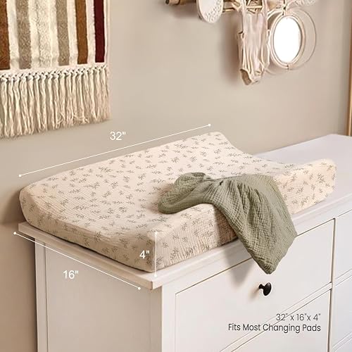 lulumoon Muslin Changing Pad Covers: Baby Cotton Changing Table Covers - Soft Changing Pad Sheets for Boys Girls - Autumn Leaf thumbnail 3