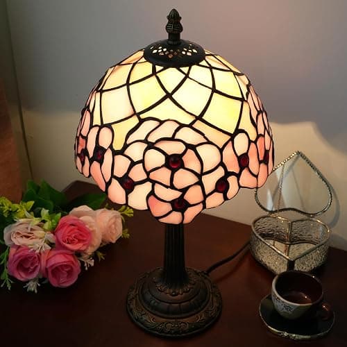 wecrejoni Tiffany Lampe, Nachttischlampe, Buntglaslampe für Schlafzimmer, Wohnheim, Küche, ästhetisches, süßes Wohndekor-Geschenk (Kirschblüten) thumbnail 7