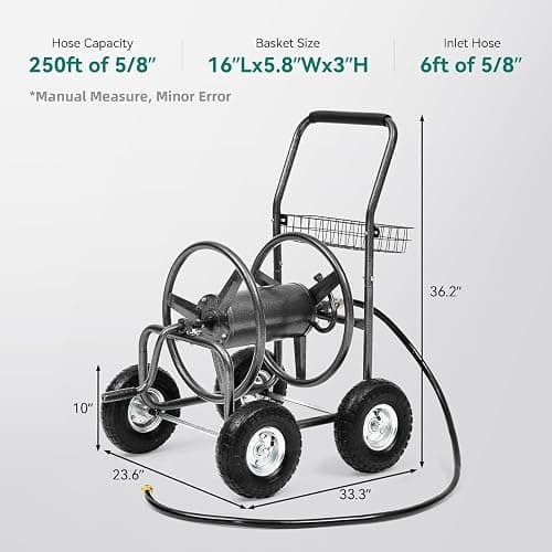 Autodaya 250FT Garden Hose Reel Cart with 10" Pneumatic Tires, Heavy-Duty Steel Frame for Tangle-Free Water Hose Storage, Easy-Rolling Lawn & Yard Hose Holder thumbnail 3