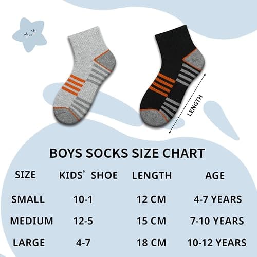 Comfoex Boys Athletic Quarter Socks - Ankle Sports Socks With Cushioned Sole - 6 Pairs, Sizes 4-6, 6-8, 8-10 Years Old thumbnail 2
