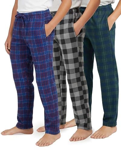 Real Essentials 3 Pack: Boys' Fleece Pajama Pants Soft PJ Bottoms for Kids Youth Teens Sleepwear (Ages 5-18) - Image 1