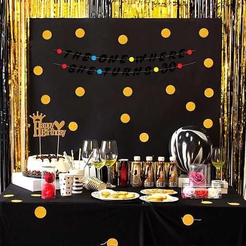 Pre-Strung Friends Themed 30th Birthday Black Glitter Banner - 30th Birthday Decorations for Men and Women - Birthday Party Supplies and Gifts thumbnail 6