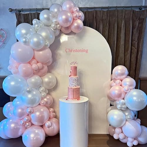 Double Stuffed Pearl White and Pink Balloons, 50pcs Double Stuffed Pearl Sand White Dusty Retro Pink Latex Balloons for Women Girls Boho Birthday Party Baby Shower Bridal Shower Wedding Engagement thumbnail 7