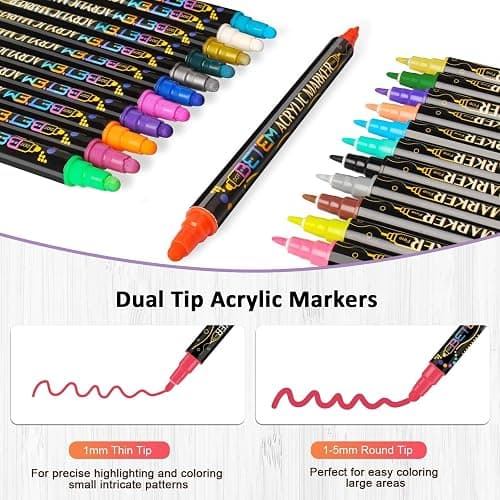 Betem Acrylic Paint Markers Pens, Dual Tip 120 Colors Premium Paint Pens Acrylic Markers for Wood, Fabric, Canvas, Stone, Rock Painting, Glass, Ceramic Surface, DIY Crafts Making Art Supplies with Bag thumbnail 4