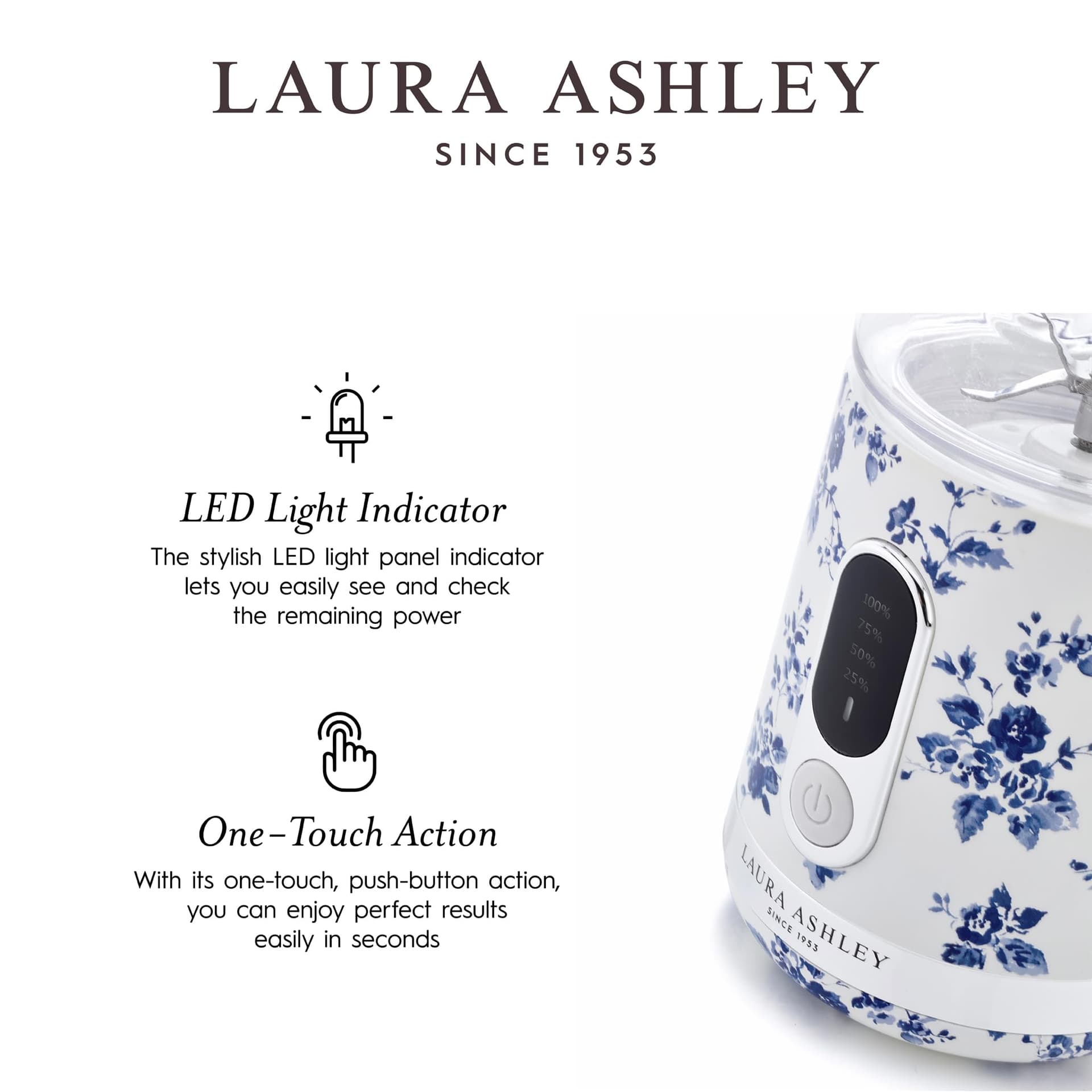 Laura Ashley China Rose Portable Smoothie Blender by VQ. Compact, Powerful & Easy to use USB Rechargeable Mini Blender with 450 mL Bottle. Portable Blender Smoothie Maker for Kitchen/Gym/Travel/Office thumbnail 7