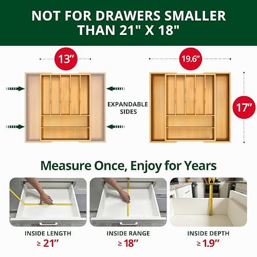 ROYAL CRAFT WOOD Luxury Bamboo Kitchen Drawer Organizer - Silverware Organizer, Utensil Holder & Cutlery Tray Drawer Dividers for Flatware (9 Slot, Natural) thumbnail 4