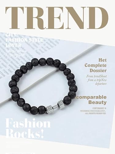 GAUEIOUR Black Dumbbell Bracelet for Men,Volcanic Lava Stone Adjustable Natural Stone Beads Bracelet,Fitness Alloy Barbell Charm Jewelry Gifts for Men thumbnail 3
