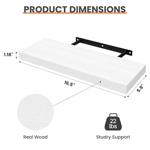 upsimples 16.5" L White Floating Shelves, Wooden Wall Shelves, 3 Pack | Invisible Brackets, Easy to Install, Wall Mounted, For Bedroom, Living Rooms, Kitchens, or Study Areas thumbnail 3