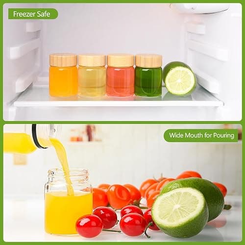 BPFY 12 Pack 2oz Glass Shot Bottles with Caps, 60ml Borosilicate Glass Juice Shot Bottles, Dishwasher & Freezer Safe, Reusable Wellness Ginger Shot Glass with Lids for juicing ginger shots thumbnail 5