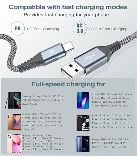 USB C Charging Cord [2Pack 10ft],USB C Cable Fast Charger 3.0A,USB C to USB Nylon Type C Charging Phone Charger for i Phone 17 16 15 Pro Max,Samsung S25/S24/S23/S22/S21/S20/S10,A71/A70/A54/A51,Note20 thumbnail 5